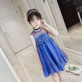 女童连衣裙子2018夏装中大童小学生女孩无袖抹胸儿童15岁 蓝色 150cm