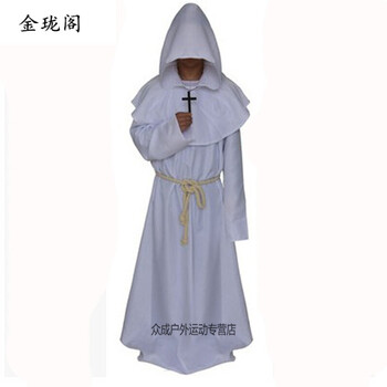 万圣节僧侣服修士袍巫师服牧师服基督徒教堂神父cos服 白色