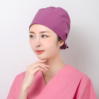 手术室帽纯棉系带小花帽男女通用帽透气吸汗医用护士帽图案 紫色