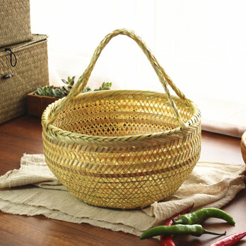 手工竹篮子竹编织手提菜篮竹篮子鸡蛋篮水果收纳竹筐竹编竹器 本色