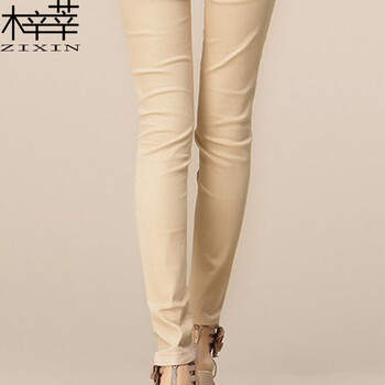 梓莘 2015秋装新款修身显瘦小脚休闲裤ZX065 卡其色  M