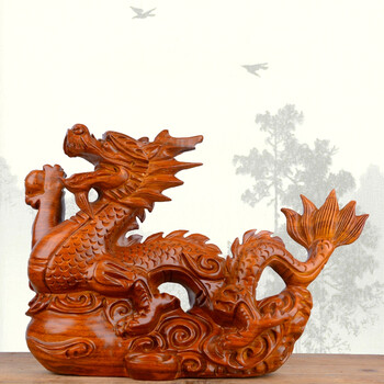生肖龙风水家居办公室红木工艺品礼品 黑檀整料精雕龙【长为33cm】
