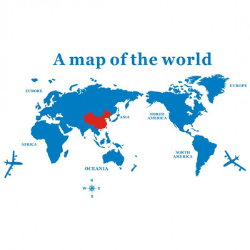 3d立体世界地图公司文化办公室墙贴纸客厅装饰贴画 蓝色 红色(中国)