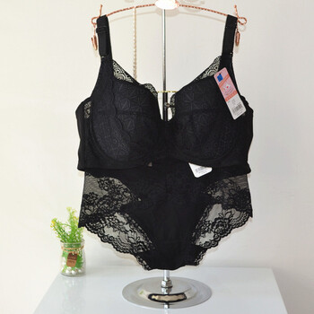 去异味内衣女文胸薄杯胖mm大号大罩杯110ef侧收调整型套装胸罩 黑色