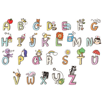 26个英文字母贴纸英语单词卡通动物墙贴儿童房幼儿园教室壁画自粘 a9