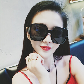 网红墨镜女2018新款黑色超大框偏光太阳镜女圆脸明星同款黑超眼镜
