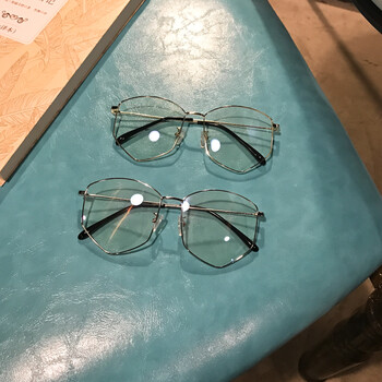 2018款五边形大框花花朱正廷眼镜防辐射平光镜ins潮男女框架眼镜 金色