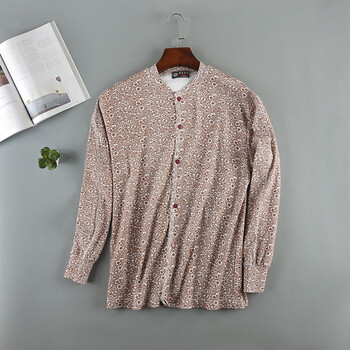 2件 女士中老年精梳棉开衫秋衣大码加肥印花单件上衣不起球jt 咖啡花