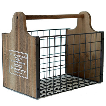 复古怀旧铁艺收纳篮田园风提手菜篮子长方形收纳筐储物铁篮子