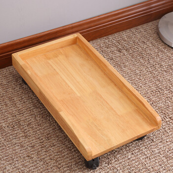 全实木主机托台式电脑主机托架可移动主机托盘滑轮机箱置物架子 原木