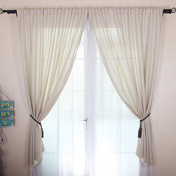 2018田园纯棉遮光成品穿杆窗帘 卧室 阳台fyy 灰白色一对(半遮光) 宽1