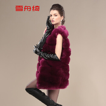 雪舟绮2015F高仿皮草马甲外套中长款显瘦修身坎肩狐狸毛背心冬A222 酒红色 L