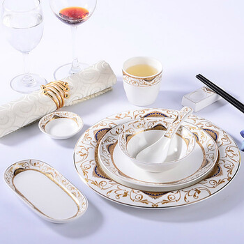 百越森 酒店摆台套装餐具法式用餐盘碗包厢宴会厅金边陶瓷盛汤翅碗碟