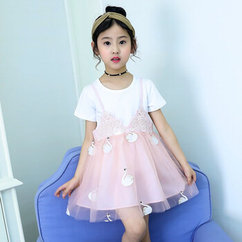 儿童短袖吊带裙套装小女孩韩版t恤公主裙纱裙两件套七8八9十10-12岁