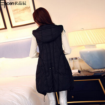 衣品辰（Epcen）2015秋冬新品女装加厚连帽长款马甲棉服外套XJM9090 黑色 L