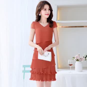 唯品会特卖夏装2018新款时尚品牌女装中长款真丝桑蚕丝连衣裙 桔色 l