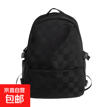 【新秀丽制造商】棋盘格大容量学生书包出差简约轻便双肩背背包 黑色