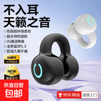 新款高颜值夹耳式无线蓝牙耳机 骨传导概念不入耳开放式运动跑步挂耳式通话降噪跑步运动耳机 黑色【单耳-左右耳通用】