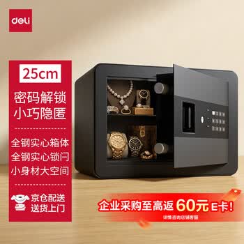 得力（deli）保险箱 办公家用电子密码保管箱保险箱 小型入墙保密文件柜 固定安装 平面板不突兀 25cm磨砂黑