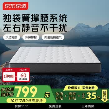 京东京造撑腰系列经典款Lite2.0新款独立袋装弹簧乳胶椰棕偏硬床垫1.8x2米