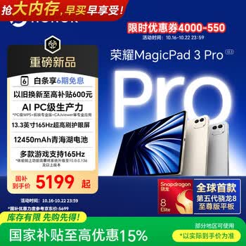 荣耀MagicPad3 Pro 13.3英寸平板电脑 【国家补贴】第五代骁龙8至尊版芯片 星空灰 16+512GB 焕新版