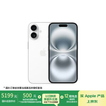 移动端、京东百亿补贴：苹果 Apple iPhone 16 5G手机 256GB 白色