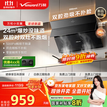 国家补贴：万和 侧吸抽排油烟机 小双翼DJ738 Pro·双腔大吸力