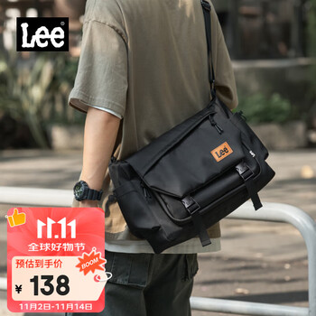 Lee 包包女斜挎包2023款大容量单肩包男黑色轻便通勤邮差包休闲