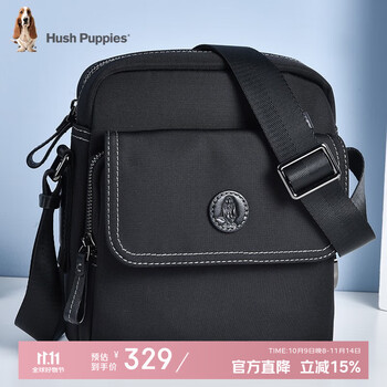 暇步士（Hush Puppies）男士单肩包帆布单肩斜挎包男大容量挎包斜肩包潮流小包休闲背包 黑色