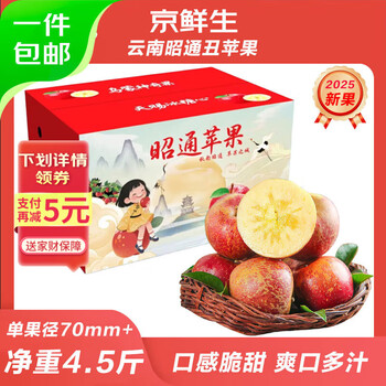京鲜生 云南昭通冰糖心丑苹果 净重4.5斤 单果70mm+ 源头直发包邮