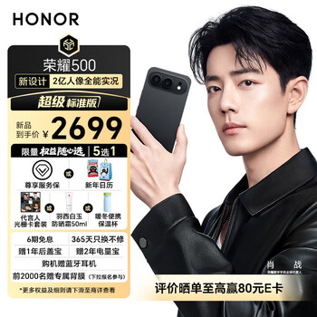 荣耀500 超级标准版 肖战同款 2亿人像全能实况 青海湖电池 5G AI 学生 新款拍照手机