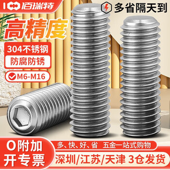 304不锈钢细牙内六角紧定螺丝钉幼牙平端螺钉无头顶丝机基米螺栓 M5*0.5*8【50粒】