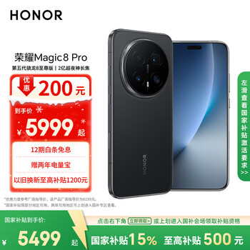 荣耀Magic8 Pro 16+512 绒黑色 第五代骁龙8至尊版 2亿超夜神长焦 双3D解锁 谢霆锋同款 5G AI手机