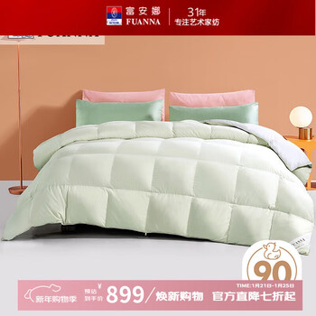 富安娜羽绒被子 90灰鸭绒被冬季羽绒被芯冬被 重约3.2~5.5斤 羽绒冬厚被-双色 双人被 203*229cm
