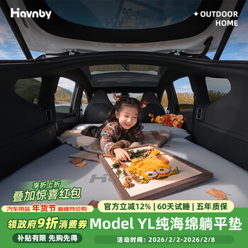 Havnby安温白适用于特斯拉Model YL汽车充气床垫露营旅行车载躺平垫