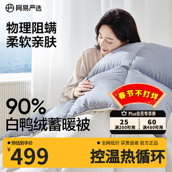 网易严选被子羽绒被鸭绒被 90%白鸭绒A类抗菌阻螨静音四季被 320g 1.5*2m