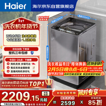 海尔（Haier）云溪 全自动波轮洗衣机10KG 双动力防缠绕 一级能效 家电国家补贴以旧换新京东自营 XQS100-BZ659