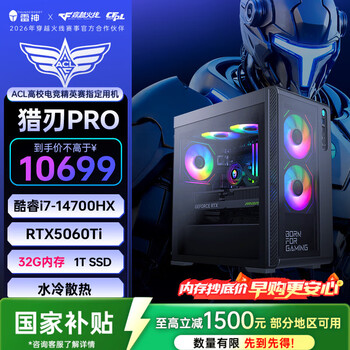雷神（ThundeRobot）黑武士·猎刃Pro高端游戏电竞台式电脑主机(i7-14700HX 32G D5 RTX5060Ti 1T)水冷侧透 三角洲国补