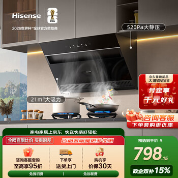 海信（Hisense）侧吸21大吸力京东自营上门安装抽排吸油烟机顶侧双吸烟口可配燃气灶DJ906HPro以旧换新自建出租房