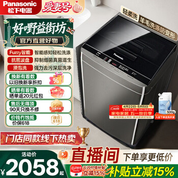 松下（Panasonic）清净乐 波轮洗衣机 全自动家用 10KG超快洗毛毯洗 XQB100-Q18M