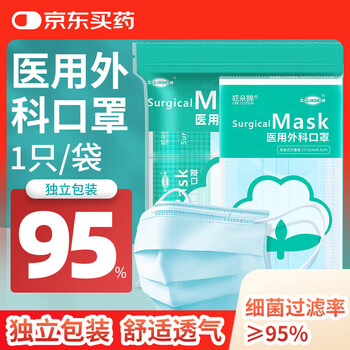 江赫 医用外科口罩挂耳式防细菌防甲流细菌飞沫防支原体隔离病菌防护 独立包装【1只/袋 共100只】