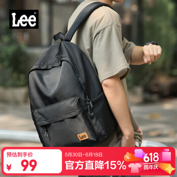 Lee书包男校园潮牌双肩包大学生初高中背包女短途旅行电脑包 黑色