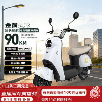 金箭电动摩托车 【人气爆款】灵彩60V20AH铅酸电池长续航800W大动力踏板电动轻便摩托车电动车米雾白