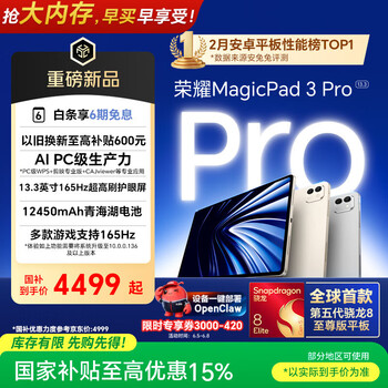 荣耀MagicPad3 Pro 13.3英寸平板电脑 【国家补贴】第五代骁龙8至尊版芯片  月影白12+512GB 焕新版