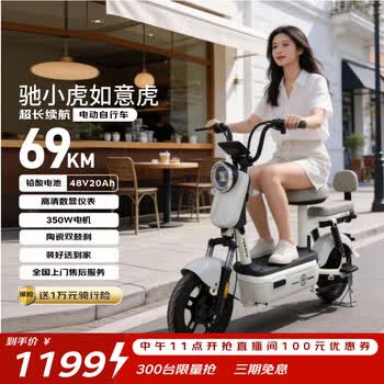驰小虎电动自行车 如意虎新国标电动车电动自行车48V20Ah电池长续航电瓶车代步车电车家用成人电车白