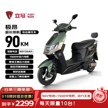 立马电动摩托车【CCTV大国品牌】极昂 77KM续航1500W电机96V20Ah铅酸电池爬坡王电动车 钛金绿