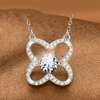 之环2018新款轻奢925银四叶草项链女款简约吊坠锁骨链镶人工锆石 银色