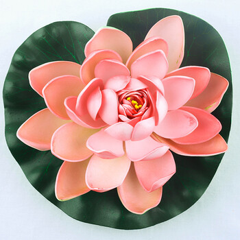 仿真荷花荷叶假花仿真睡莲植物仿真绿植假莲花装饰花漂浮鱼池 桔红色