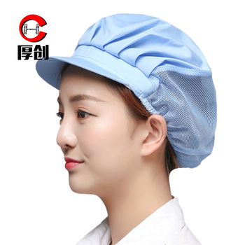 厚创厚创 食用品帽透气网帽车间防尘工作帽厨房厨师帽防油烟女卫生 天蓝【半网】
