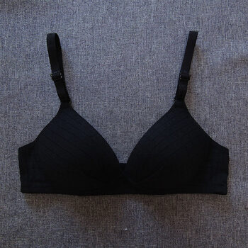 高中生少女内衣发育期初中学生无钢圈文胸薄款棉深v定型聚拢胸罩 黑色